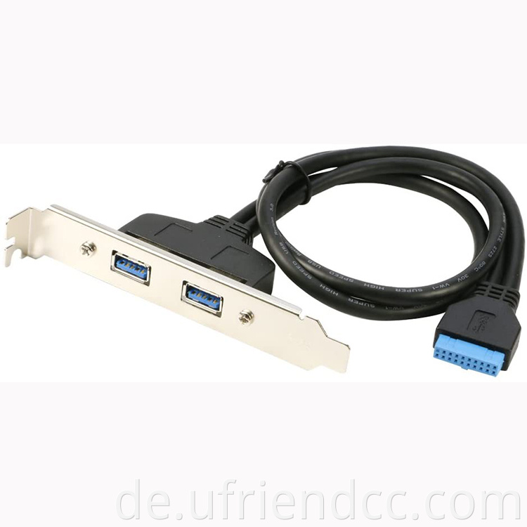 2 Anschlüsse USB 3.0 FEMAL BACK PEREL bis 20PIN Header -Anschlusskabeladapter mit PCI -Schlitzplattenhalterung